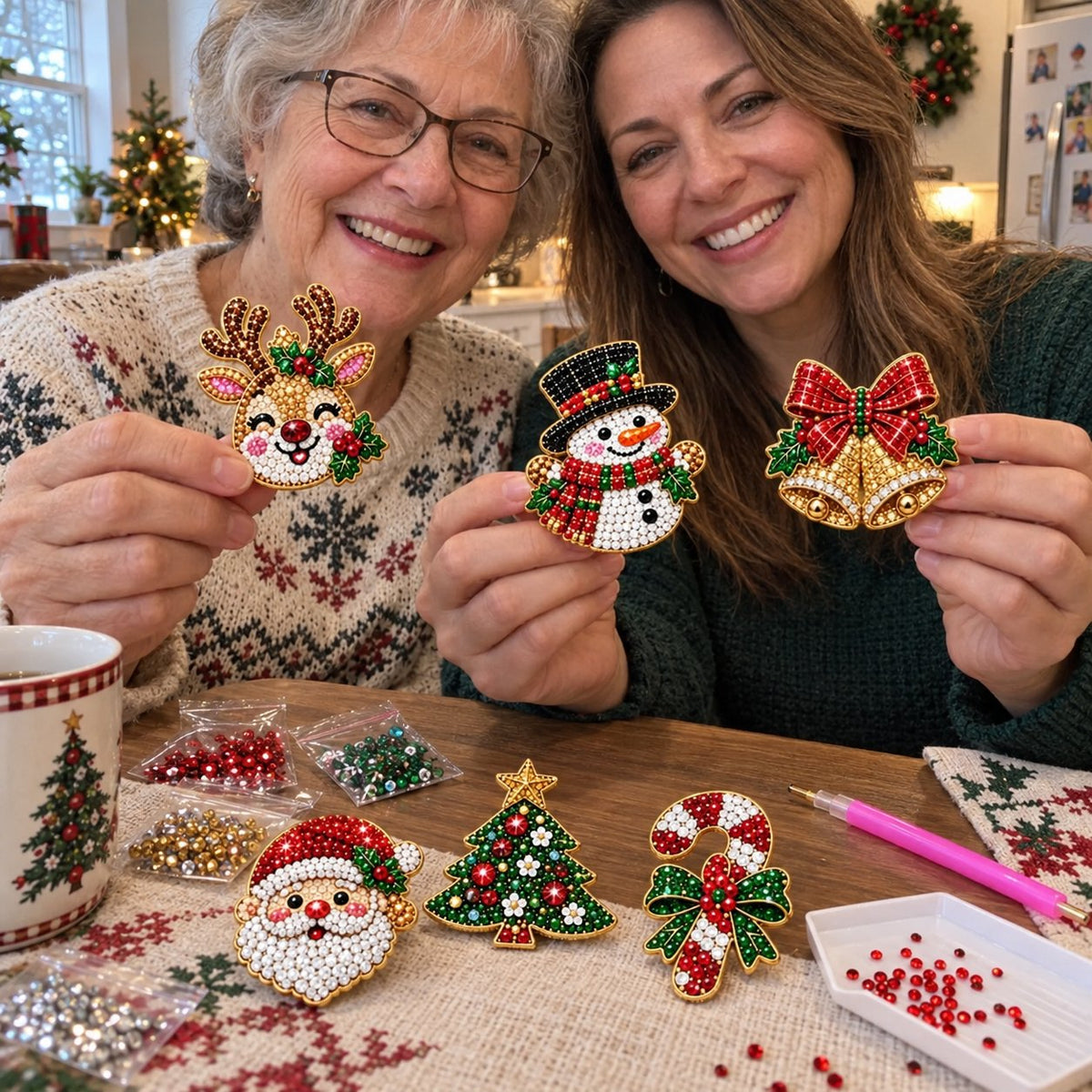 ๐ฅ๐6 Sparkling Christmas Brooches - A Beginner-Friendly Diamond Painting Kit For Cozy Family Crafting, Festive Outfits And Heartfelt Handmade Gifts๐