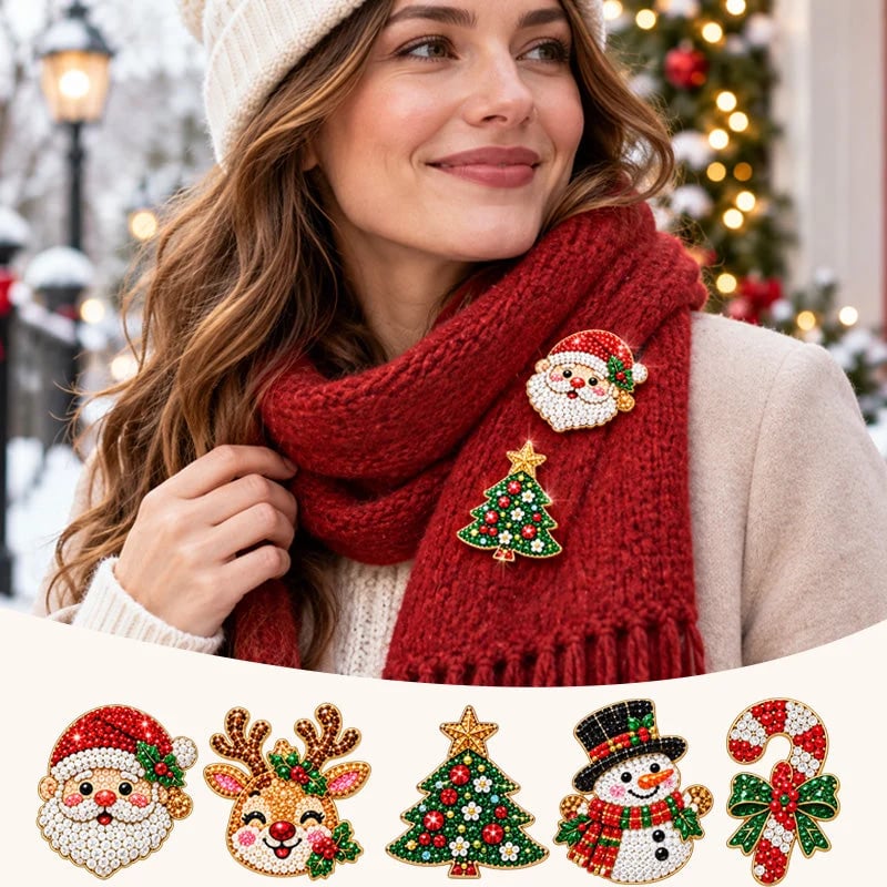 🔥🎄6 Sparkling Christmas Brooches - A Beginner-Friendly Diamond Painting Kit For Cozy Family Crafting, Festive Outfits And Heartfelt Handmade Gifts💎